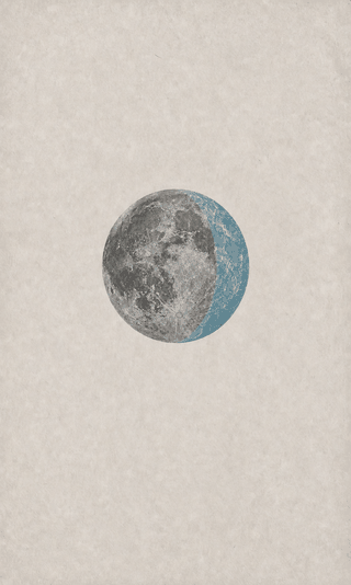 A complete archival moon specimen showing a cyan-blue waxing crescent